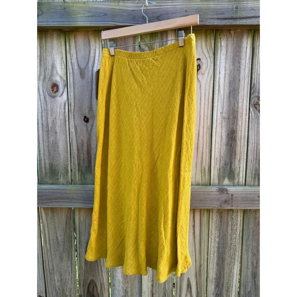 Sunday Honey Reworked Golden Linen Wrap Midi Skirt